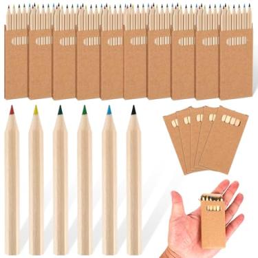 Imagem de Faccito Pacote com 10 mini lápis de cor para crianças, 8 cm, portátil, gordura curta, 6 lápis de cores diferentes a granel, lápis de colorir pré-afiados para crianças, pintura em sala de aula,