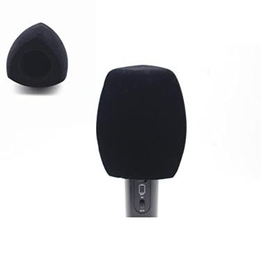 Imagem de Hxstaald Capas de microfone flocado espuma para-brisas de mão para microfone grandes filtros pop de espuma para entrevista de TV, rádio, microfones de transmissão de mídia (preto)