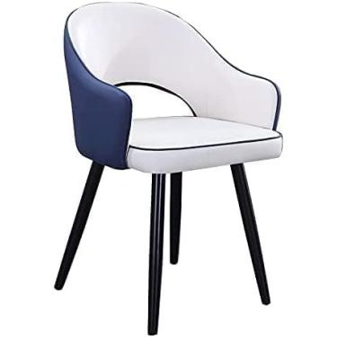 Imagem de Cadeiras de cozinha, cadeiras de jantar estofadas, cadeiras laterais, sala de estar com capa de couro macio, assento almofadado e pernas de metal, azul + branco