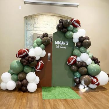 Imagem de Football Balloon Arch Garland Kit 133pcs Sage Green and Coffee Brown Balloons with Football Foil Balloons for 1st Year Down Super Bowl Sports Football Themed Party Birthday Decorations