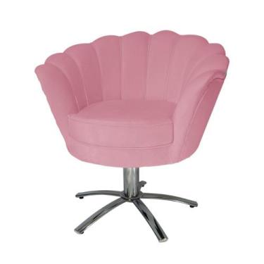 Imagem de Poltrona Decorativa Pétala Base Giratória Metal Suede Rosa Ms Decor - 