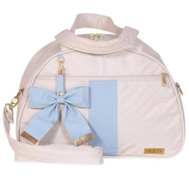 Imagem de Bolsa Maternidade Laço Luxo Off White e Azul - Decalta