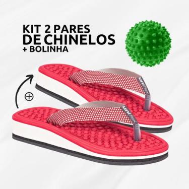 Imagem de Kit 2 Pares Chinelo Ortopédico Uniflex + Bolinha Massageadora, 39/40, 