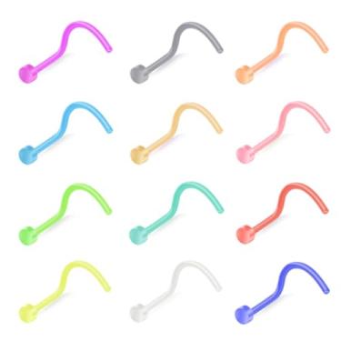 Imagem de ZS 12 peças 20 g anéis de retenção de nariz flexíveis bioflex coloridos, bioplástico, flexíveis, transparentes, piercing de narina, joias para mulheres e homens, Acrílico, Sem pedras preciosas