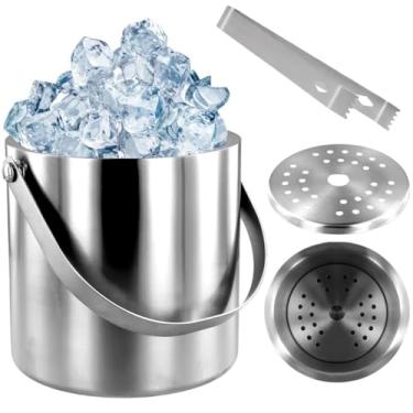 Imagem de Balde Gelo Inox 2,0 L Parede Dupla Tampa Pegador Alça Coador Premium NilosDecor