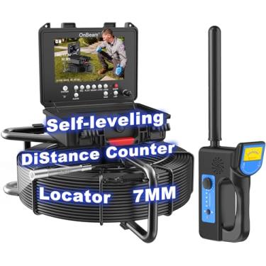 Imagem de OnBeam Câmera de esgoto com localizador, câmera de drenagem 1080p com autonivelamento, contador de distância, câmera de encanamento com DVR, câmera de tubo IPS de 9 polegadas cobra 30 metros IP68 à