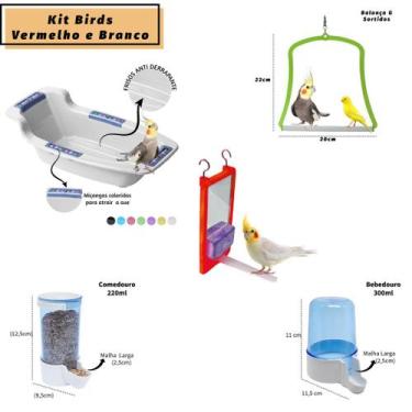 Imagem de Kit Birds - 1 Comedouro 220ml+1 Bebedouro 300ml+1 Bica Bica+1 Banheira