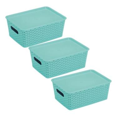 Imagem de Kit 3 Caixas Organizadoras Com Tampa Média 4,5 Litros Rattan - Cestinh