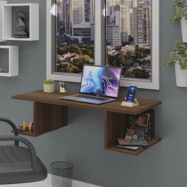 Imagem de Mesa Escritório Suspensa Escrivaninha Computador 90x42cm Com Prateleiras
