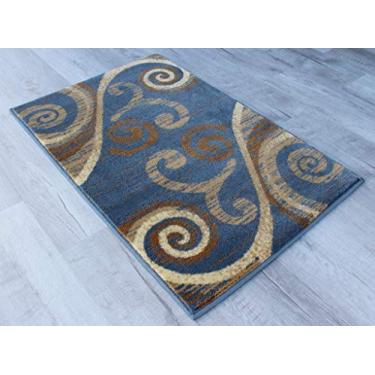 Imagem de Masada Rugs, Stephanie Collection Tapete de área moderno design contemporâneo 1100 azul bege marrom (60 cm x 9 m) tapete