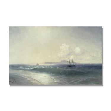 Imagem de Impressões em tela famosas. "Seaside Storm 30.5 cm de Ivan Aivazovsky, reproduções de arte clássicas, arte em tela de paisagem para decorações de quarto e escritório doméstico. 40 x 65 cm - 15,7 x