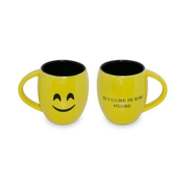 Imagem de Caneca de Ceramica Emojis Felicidade 10X8cm - Mondoceram., Amarelo, Ca