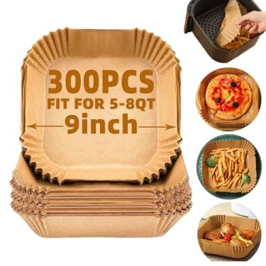 Imagem de 300 peças de forros de fritadeira a ar descartáveis, forros de airfryer LYHOLKEER de 23 cm para 5 a 8 litros, forros de papel pergaminho para Ninja AF141/AF181/Chefman/Cosori/Instant Pot/Cuisinart e