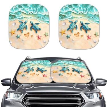 Imagem de Bulopur Praia Tartaruga Marinha Carro Para-brisas Protetor Solar Viseiras Impressão Coração Auto Janela Frontal Protetor Solar Bloqueio UV Janela Carro Dobrável Bloqueador Solar Universal para Auto