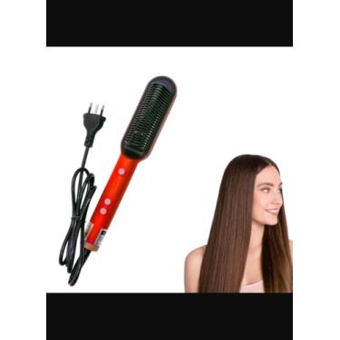 Imagem de Escova Alisadora Elétrica Bivolt Vermelha Alisa e Seca Cabelos Rápido Sem Frizz