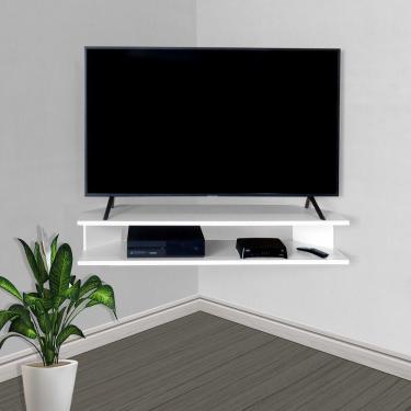 Imagem de Rack Suspenso Para Tv De Até 50” Aparador Bancada Estante De Canto Branco