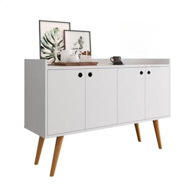 Imagem de Aparador Buffet Cantinho Café Sala Jantar Cozinha 4 Portas Puxador Concha Prateleira Interna(Dallas - Branco)