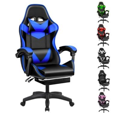 Imagem de Cadeira Escritório Gamer Ergonômica Reclinável Confortável Com Rodinha E Apoio Para Os Pés(Azul)