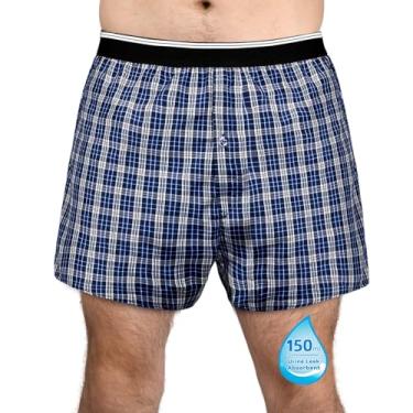 Imagem de TIICHOO Cueca boxer masculina lavável para incontinência, 150 ml, reutilizável, à prova de vazamento, com braguilha frontal, Azul (pacote com 1), P