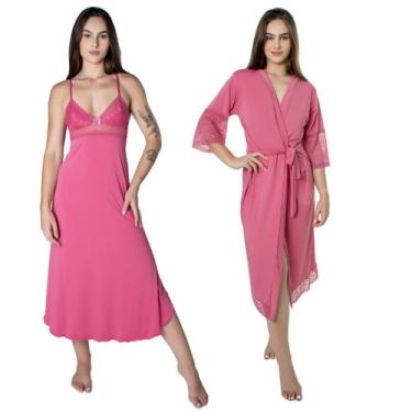 Imagem de Kit Camisola Robe Longo Sensual Renda Conforto Feminino Luxo - NoBrand