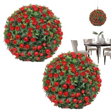Imagem de Bolas Artificiais de Buxo,Bolas de Topiaria de Buxo Florido - 2 Peças Decorações Impermeáveis E Penduráveis Para Pátio, Interior, Jardim, Casamento, Varanda, Exterior, Alpendre,