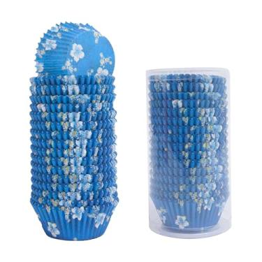 Imagem de SKIDEC Forros de cupcake padrão floral, 400 unidades, papel para assar, embalagens descartáveis de grau alimentício, azul