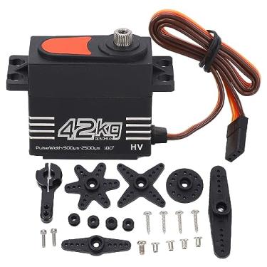 Imagem de 42KG Digital Servo High Torque Brushless Motor Metal Gear Servo para 1/8 1/10 RC Crawler Robô Liga de Alumínio Preto 90g