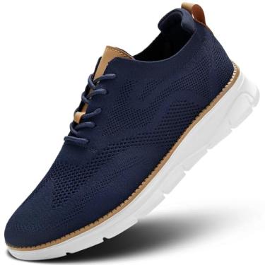 Imagem de Sapato Oxford masculino casual, moderno, para caminhada, malha, trabalho, negócios, confortável, leve, sola macia, Z0 Azul escuro, 42
