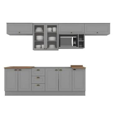 Imagem de Cozinha Modulada 320cm Americana com Vidro e Nicho de Micro-ondas 8 pe
