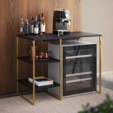 Imagem de Aparador Adega Industrial Bar Barzinho Bourbon Aço Dourado e Preto 95 Cm