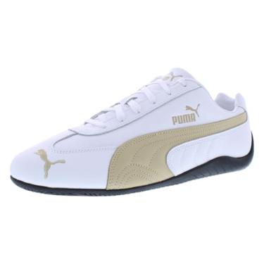 Imagem de PUMA Speedcat Shield Tênis masculino de couro com cadarço casual - preto, Puma Branco/branco amêndoa tostado, 39