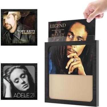 Imagem de GiftMust Conjunto de 2 molduras para discos de vinil – design de carregamento superior com painel frontal de acrílico removível para LP de vinil de 30 x 30 cm com capas de álbum, moldura de madeira