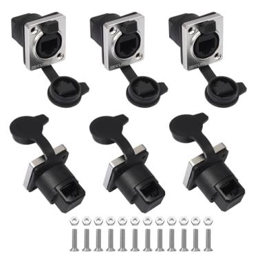Imagem de Acoplador RJ45 impermeável IP65 de 6 peças, adaptador de conector Ethernet fêmea para fêmea de montagem em painel blindado (vertical de 90°) para cabo LAN Cat5/5e/6 8P8C com tampas à prova de poeira e