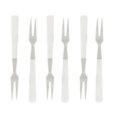 Imagem de Garfos Aperitivos Petiscos Aço Inox Cabo Pp Branco 10Cm