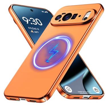 Imagem de GRECAZO Capa magnética para Google Pixel 10 Pro XL, capa fina minimalista fosca rígida de policarbonato [compatível com MagSafe], proteção ultrafina e leve com câmera e protetor de tela - laranja