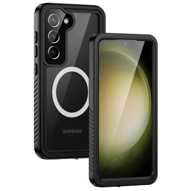 Imagem de Lanhiem Capa magnética para celular Samsung Galaxy S23, à prova d'água IP68, à prova de poeira, protetor de tela integrado, capa protetora robusta à prova de choque para Galaxy S23 5G 6,1 polegadas