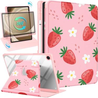 Imagem de Kidcube Capa para Samsung Galaxy Tab A9 Plus de 28 cm para mulheres, meninas, crianças, capa fólio fofa com suporte para lápis, design feminino de morango, suporte giratório para tablet Tab A9+ Plus,