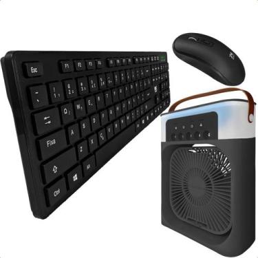 Imagem de Kit Teclado E Mouse Sem Fio Ergonômico Com Mini Climatizador Umidifica
