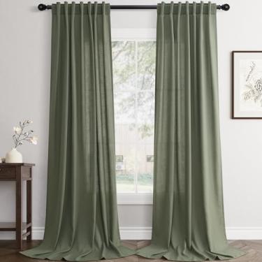 Imagem de Cortinas de linho verde-oliva 250 cm de comprimento, conjunto com 2 painéis, cortinas modernas para sala de estar, cortina semitransparente, privacidade, 248 cm de comprimento