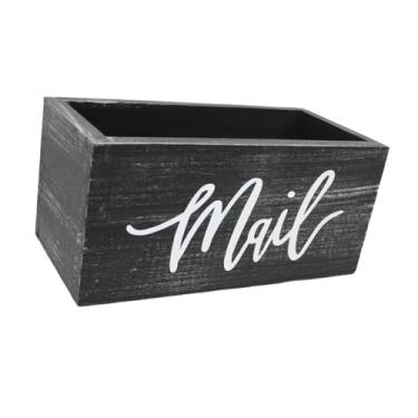 Imagem de Bothyi Organizador de correspondência de madeira, porta-cartas, bandeja para correspondência, porta-cartas, envelope, pasta, recipiente decorativo para mesa, Preto