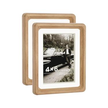 Imagem de HELPLEX Conjunto de 2 porta-retratos 10 x 15 cm - madeira de carvalho maciça, tapete ajustável para fotos de 7 x 12 cm e 10 x 15 cm, vidro resistente a quebras - galeria familiar de parede e mesa