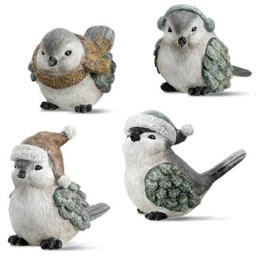 Imagem de Cinnvoice 4 Pcs Wintry Resin Blue Bird Figurines Winter Christmas Bird Tabletop Figurine Decorations for Holiday Xmas Home Decor and Gifts
