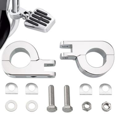 Imagem de HAZAWA Kit de suporte de pegador de motor de 1,25 polegadas Billet Braçadeiras de barra de rodovia de alumínio compatíveis com Harley Touring Softail Dyna Sportster e mais motocicletas (Chrome)