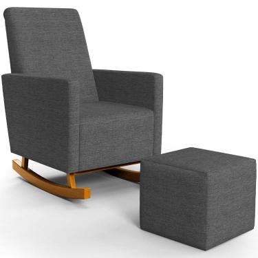 Imagem de Poltrona de Amamentação com Balanço e Puff Ravena W01 Linho Cinza Escuro - Lyam Decor