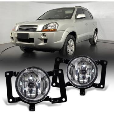 Imagem de CHELANGHU Conjunto de luz de neblina para Hyundai Tucson 2005 2006 2007 2008 2009 2010 2011 2012, tipo halogênio, um par com lâmpadas, preto e transparente, 92201-2E000 92202-2E000
