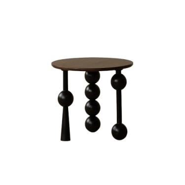 Imagem de Mesa lateral minimalista retrô pequena mesa lateral de canto redondo lazer café sala de estar varanda quarto (marrom)