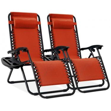 Imagem de Cadeiras Reclináveis de Gravidade Zero em Aço com Encosto Ajustável Set de 2 com Almofadas e Bandejas,Best Choice Products