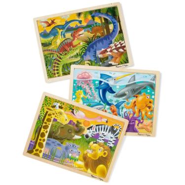 Imagem de 3 Quebra Cabeça Infantil de Madeira, Temas Dinossauro, Safari e Oceano para Crianças Acima de 3 Anos, Melissa & Doug