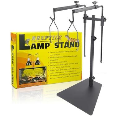Imagem de Suporte duplo de lâmpada de calor de réptil para luminárias - Altura ajustável 36,5-92 cm Suporte de metal - Suporte de luz de chão para terrário e tanque de répteis - Suporte de luz de aquecimento