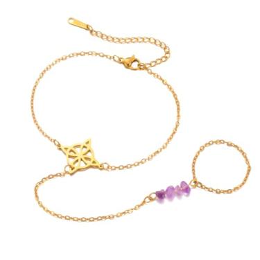 Imagem de Dreamtimes Pulseira de anel de dedo pulseira de ametista elegante pulseira de nó de bruxa para mulheres joias de bruxaria de aço inoxidável roxo natural contas irregulares pulseiras energéticas